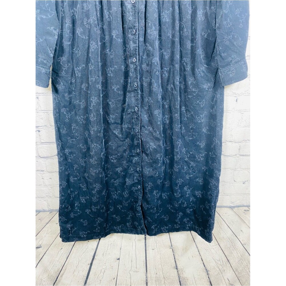 L.L.Bean Women’s Navy Corduroy Button Front Maxi Shirt Dress Floral Print Sz 12 - Picture 4 of 8